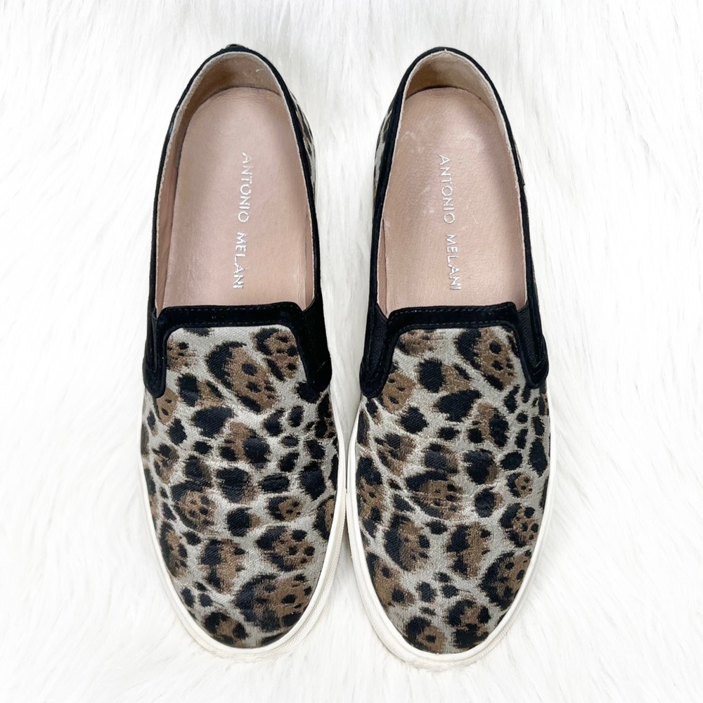 Antonio Melani Metallic Leopard Silver Black Brown Low Top Slip On Sneakers - Picture 6 of 13